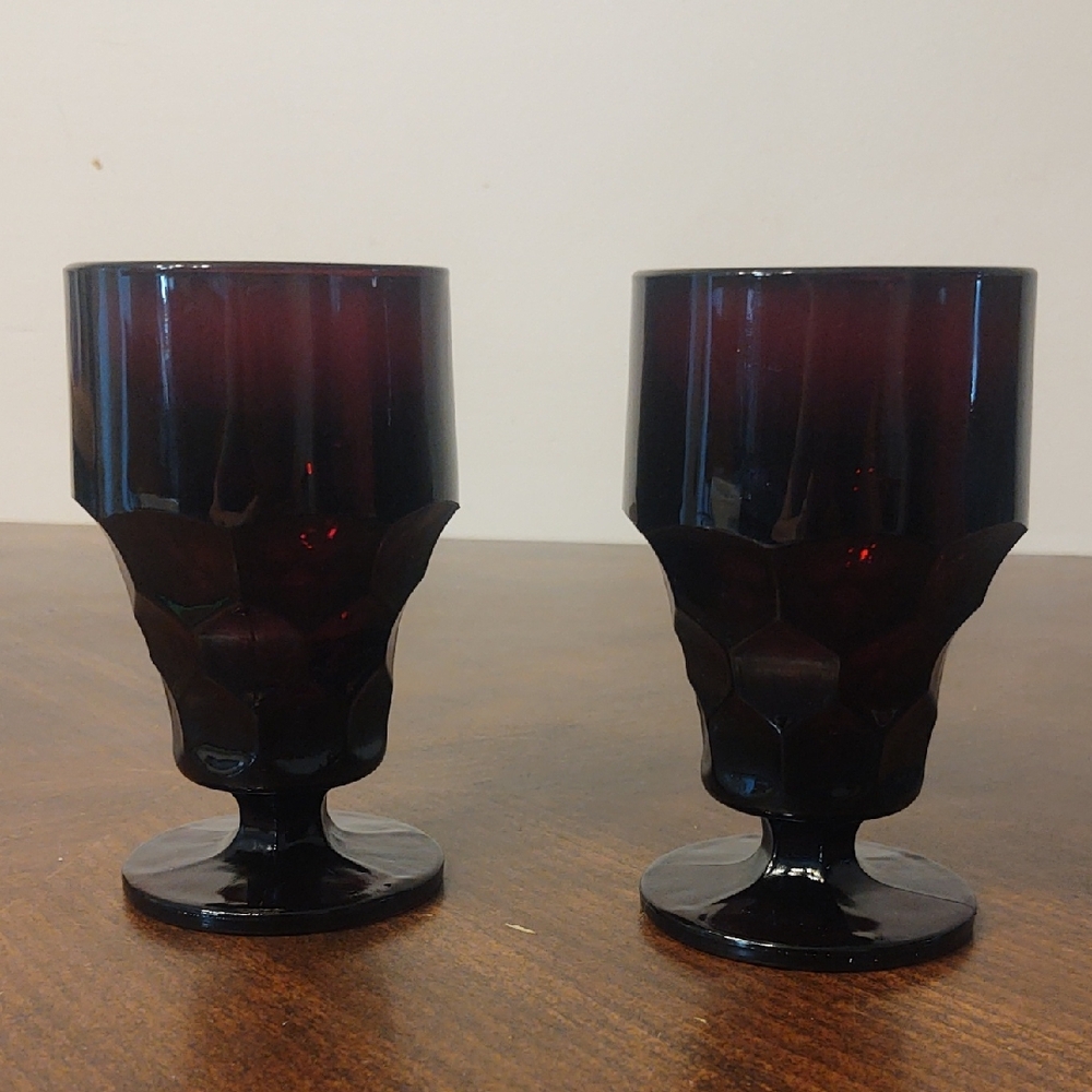 Vintage Anchor Hocking Georgian Ruby Red Glass Goblets
